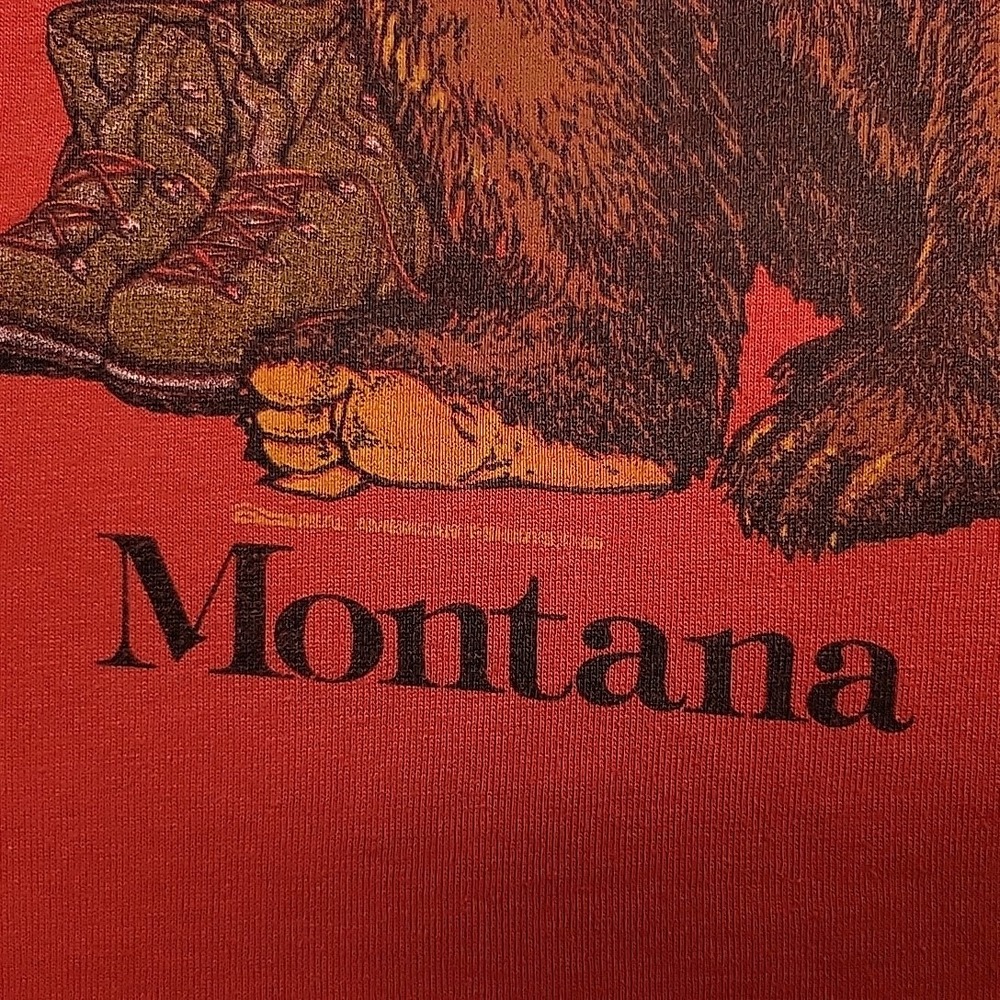 VTG Montana Nature Shirt Mens XL Red Single Stitch Black Bears 80s Made In USA - Picture 8 of 10